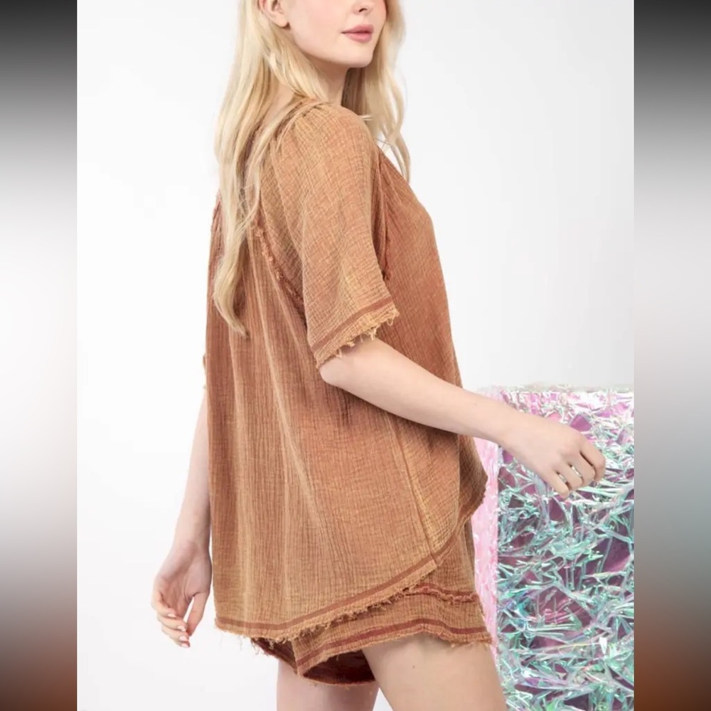 Rust M Washed Cotton Textured Two-Piece Set - Picture 2 of 9